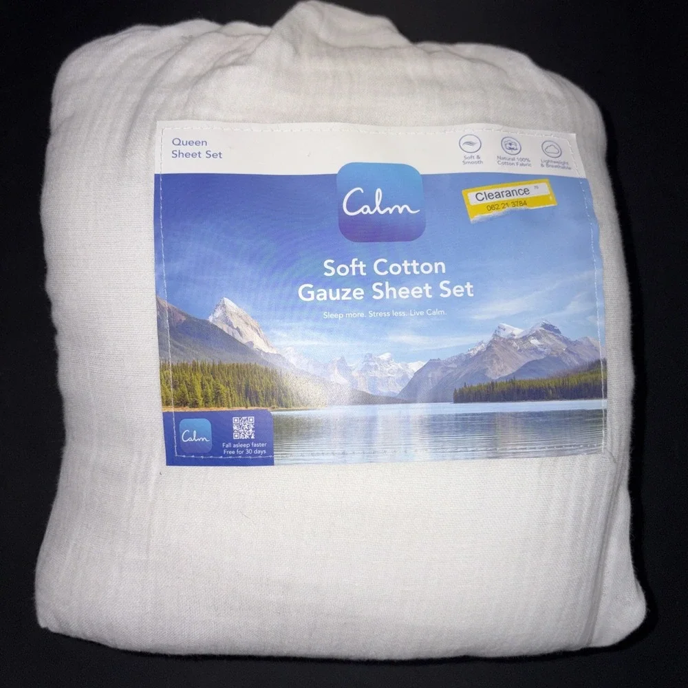 Calm White Soft Cotton Gauze Sheet Set Size Queen